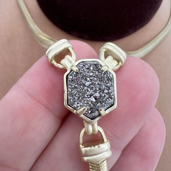 Kendra Scott Starla Y Necklace 21" Long Druzy Stone Gold Tone Long Line Sexy - Picture 3 of 11